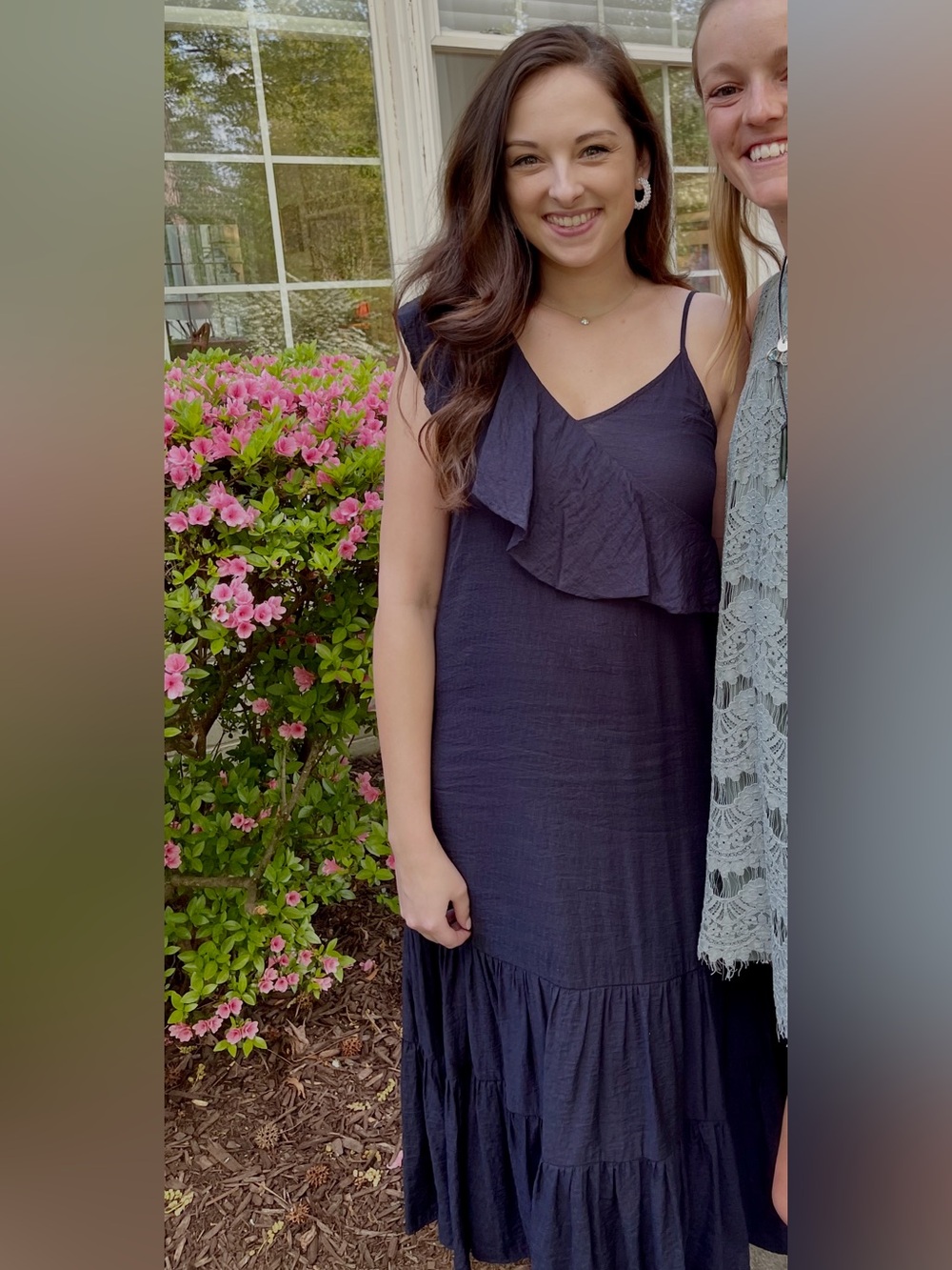THML Navy One-Shoulder Ruffle Maxi Dress